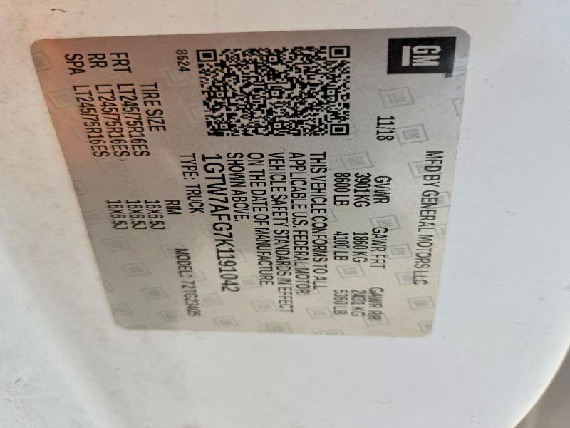 Продаж на аукціоні авто 2019 Gmc Savana, vin: 1GTW7AFG7K1191042, номер лоту: 48442396