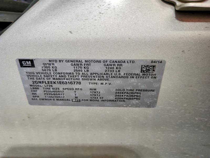 2014 Chevrolet Equinox მანქანა იყიდება აუქციონზე, vin: 2GNFLEEK1E6316778, აუქციონის ნომერი: 48355166