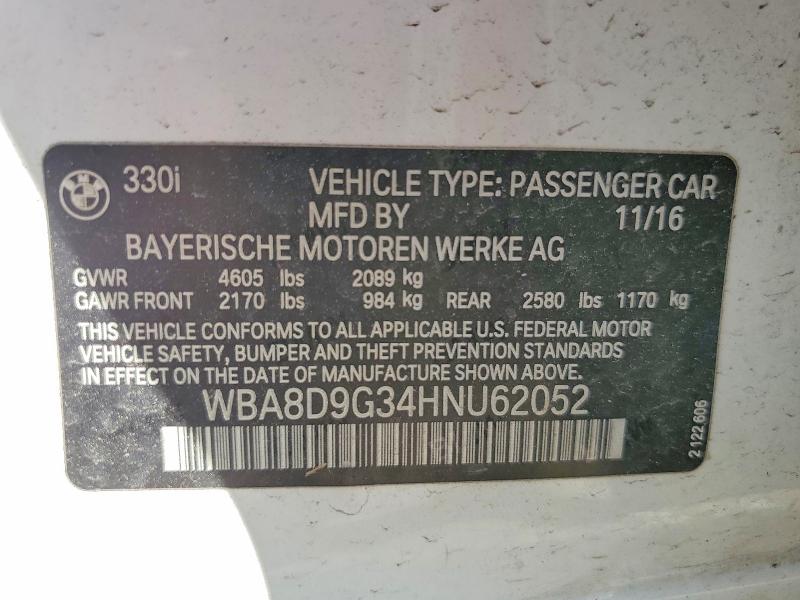 50138686 :رقم المزاد ، WBA8D9G34HNU62052 vin ، 2017 Bmw 330 مزاد بيع