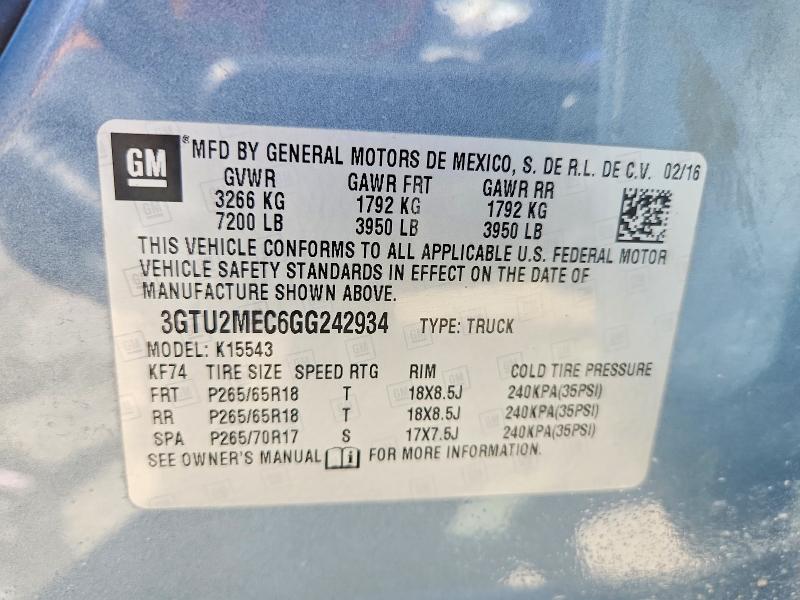 49948736 :رقم المزاد ، 3GTU2MEC6GG242934 vin ، 2016 Gmc Sierra مزاد بيع