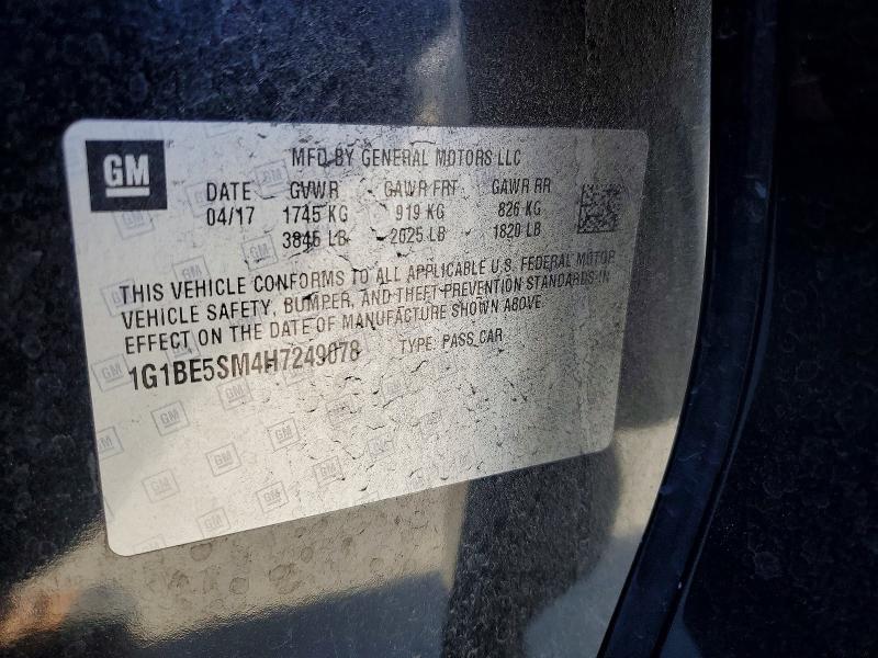 2017 Chevrolet Cruze მანქანა იყიდება აუქციონზე, vin: 1G1BE5SM4H7249078, აუქციონის ნომერი: 48938066