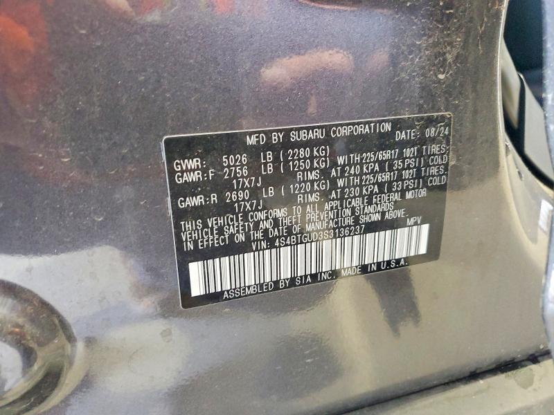 2025 Subaru Outback მანქანა იყიდება აუქციონზე, vin: 4S4BTGUD3S3136237, აუქციონის ნომერი: 48694846