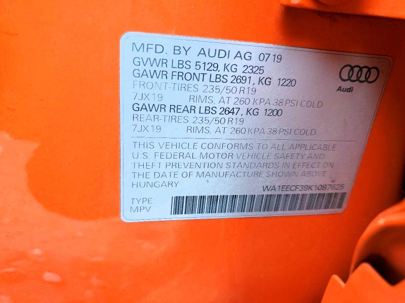 Продаж на аукціоні авто 2019 Audi Q3, vin: WA1EECF39K1087625, номер лоту: 50646226