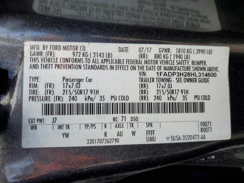 Продаж на аукціоні авто 2017 Ford Focus, vin: 1FADP3H28HL314600, номер лоту: 51018146