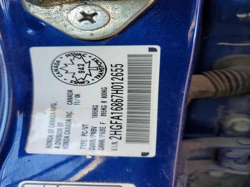 Aukcja sprzedaży 2007 Honda Civic, vin: 2HGFA16867H012655, numer aukcji: 49702296