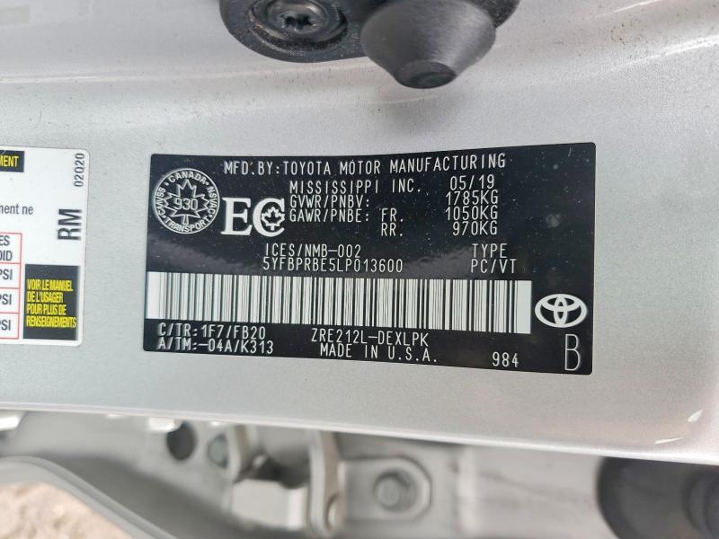 2020 Toyota Corolla მანქანა იყიდება აუქციონზე, vin: 5YFBPRBE5LP013600, აუქციონის ნომერი: 49746726