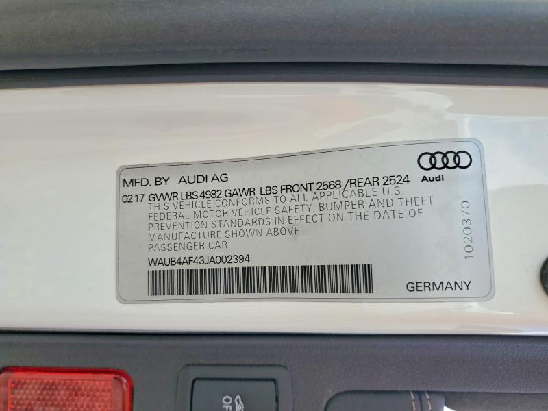Aukcja sprzedaży 2018 Audi S4, vin: WAUB4AF43JA002394, numer aukcji: 49670986