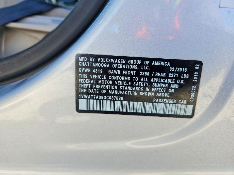48004556 :رقم المزاد ، 1VWAT7A38GC037588 vin ، 2016 Volkswagen Passat مزاد بيع