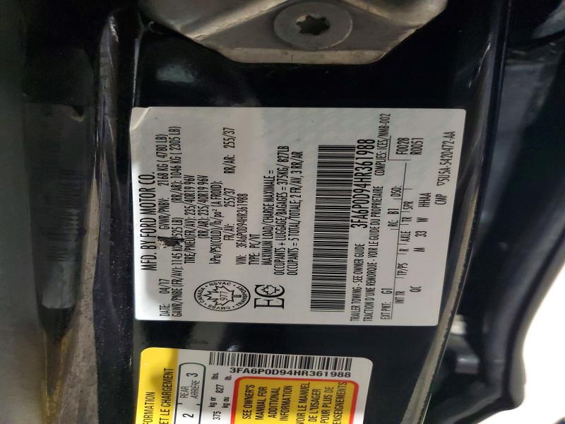2017 Ford Fusion მანქანა იყიდება აუქციონზე, vin: 3FA6P0D94HR361988, აუქციონის ნომერი: 50254616