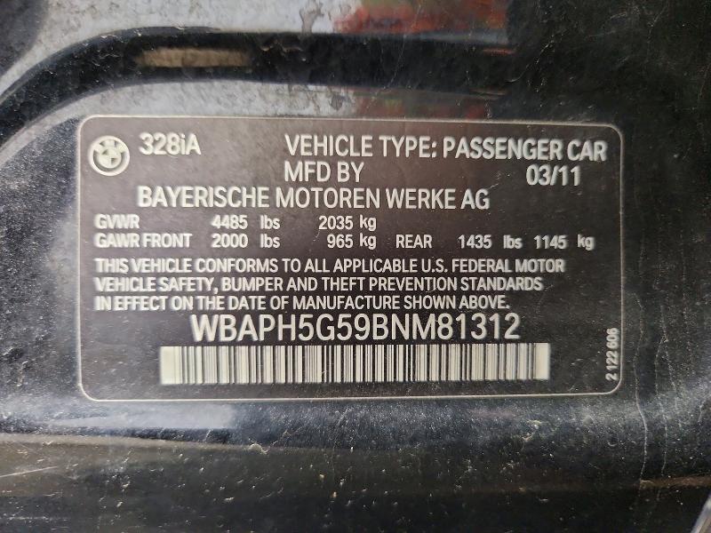 51834796 :رقم المزاد ، WBAPH5G59BNM81312 vin ، 2011 Bmw 328 مزاد بيع