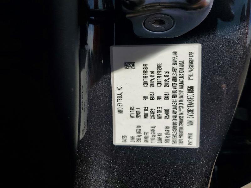 2025 Tesla Model 3 მანქანა იყიდება აუქციონზე, vin: 5YJ3E1EA4SF001856, აუქციონის ნომერი: 49419676