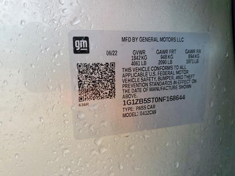 50534396 :رقم المزاد ، 1G1ZB5ST0NF168644 vin ، 2022 Chevrolet Malibu مزاد بيع