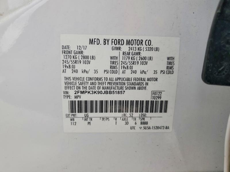 Продажа на аукционе авто 2018 Ford Edge, vin: 2FMPK3K90JBB51857, номер лота: 52052636