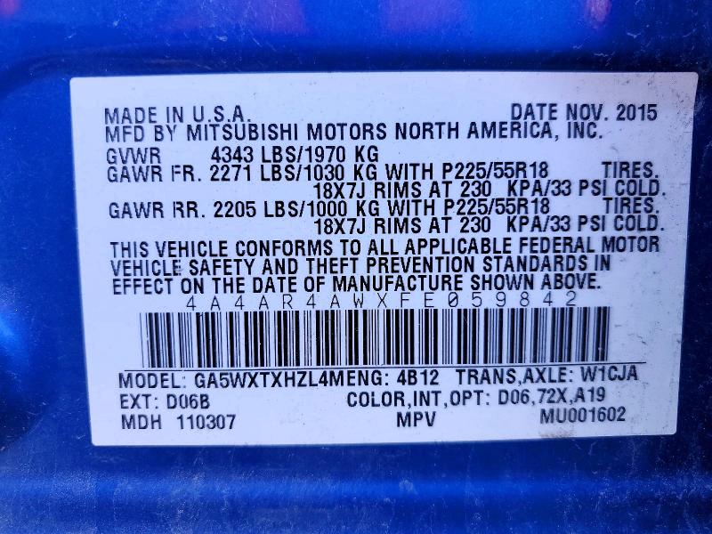 Продаж на аукціоні авто 2015 Mitsubishi Outlander Sport, vin: 4A4AR4AWXFE059842, номер лоту: 49463816