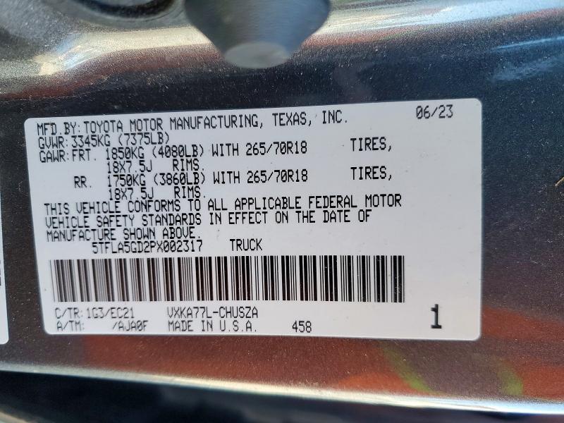 47976836 :رقم المزاد ، 5TFLA5GD2PX002317 vin ، 2023 Toyota Tundra مزاد بيع