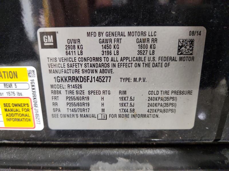 48057176 :رقم المزاد ، 1GKKRRKD6FJ145277 vin ، 2015 Gmc Acadia مزاد بيع