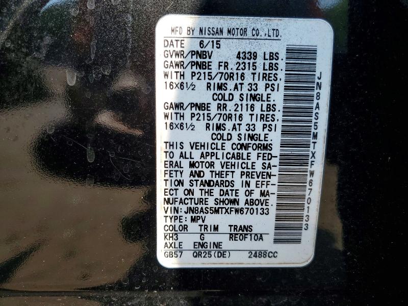 Aukcja sprzedaży 2015 Nissan Rogue Select, vin: JN8AS5MTXFW670133, numer aukcji: 50846856