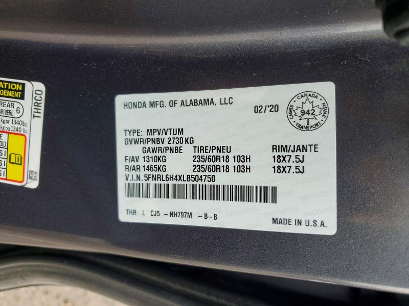 Продаж на аукціоні авто 2020 Honda Odyssey, vin: 5FNRL6H4XLB504750, номер лоту: 51247626