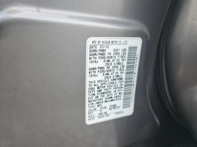 49826556 :رقم المزاد ، JN8AS1MU2AM803084 vin ، 2010 Infiniti Fx35 مزاد بيع