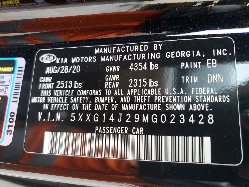 2021 Kia K5 მანქანა იყიდება აუქციონზე, vin: 5XXG14J29MG023428, აუქციონის ნომერი: 48213216