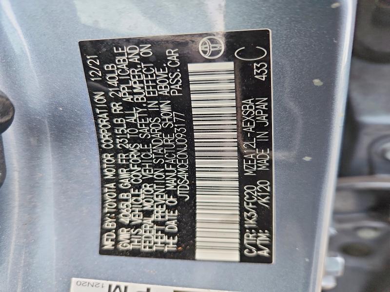 51483536 :رقم المزاد ، JTDS4MCE0NJ093177 vin ، 2022 Toyota Corolla مزاد بيع