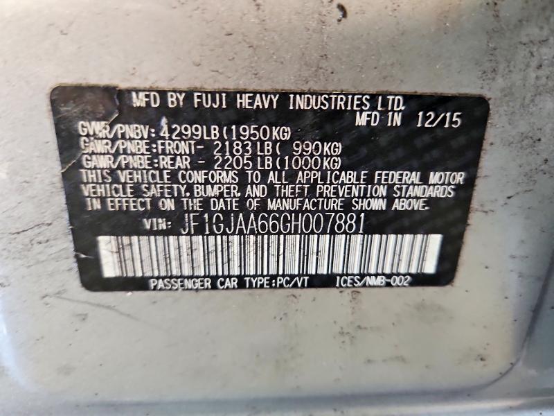 2016 Subaru Impreza მანქანა იყიდება აუქციონზე, vin: JF1GJAA66GH007881, აუქციონის ნომერი: 49951456