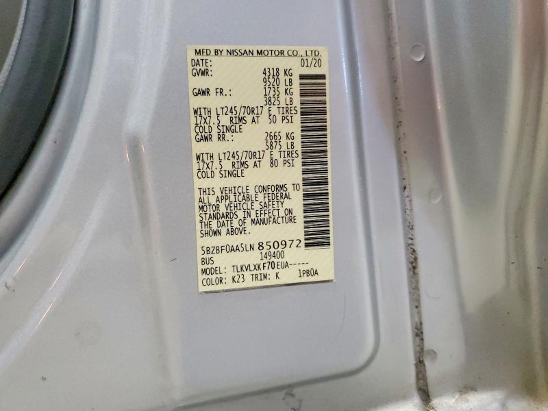 Продажа на аукционе авто 2020 Nissan Nv, vin: 5BZBF0AA5LN850972, номер лота: 50017646