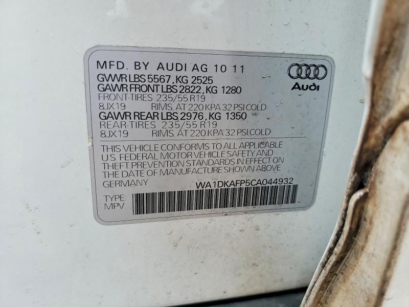 Продаж на аукціоні авто 2012 Audi Q5, vin: WA1DKAFP5CA044932, номер лоту: 48764796