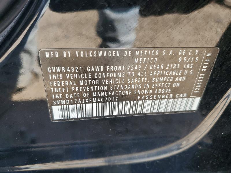 48344126 :رقم المزاد ، 3VWD17AJXFM407017 vin ، 2015 Volkswagen Jetta مزاد بيع
