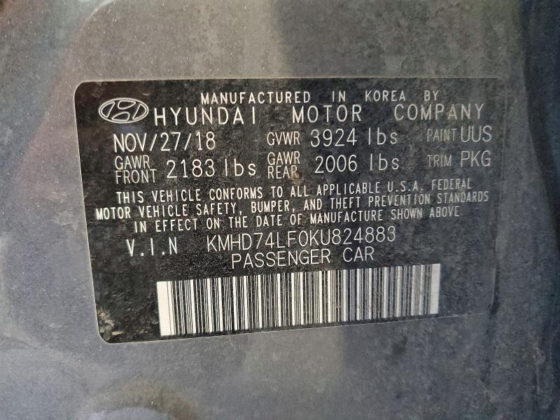 Продажа на аукционе авто 2019 Hyundai Elantra, vin: KMHD74LF0KU824883, номер лота: 51359646