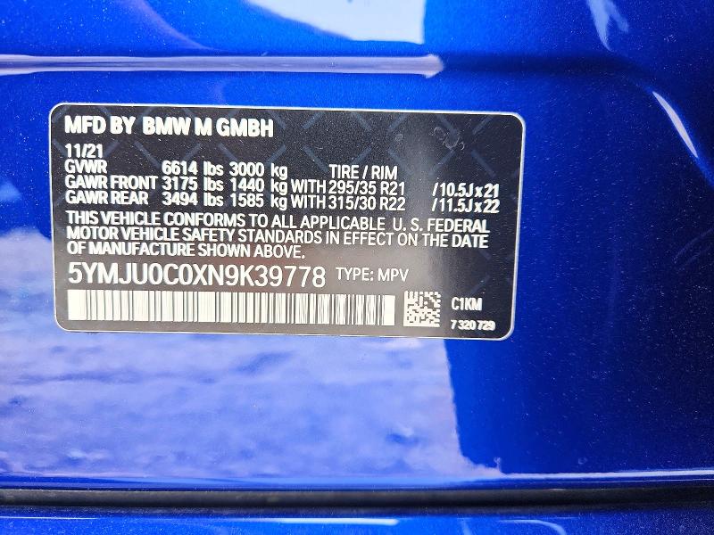 46779716 :رقم المزاد ، 5YMJU0C0XN9K39778 vin ، 2022 Bmw X5 مزاد بيع