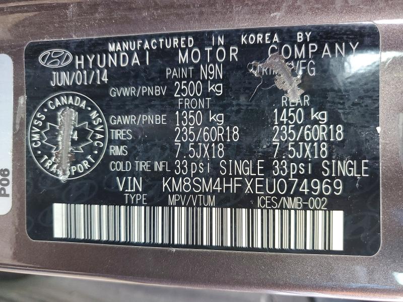 48831006 :رقم المزاد ، KM8SM4HFXEU074969 vin ، 2014 Hyundai Santa Fe مزاد بيع
