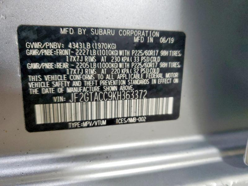 Aukcja sprzedaży 2019 Subaru Crosstrek, vin: JF2GTACC9KH363372, numer aukcji: 50773146