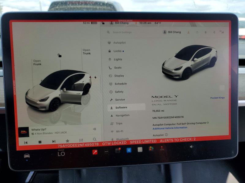 51075086 :رقم المزاد ، 7SAYGDEE2NF495078 vin ، 2022 Tesla Model Y مزاد بيع