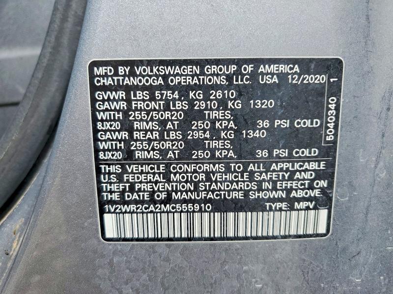 48229376 :رقم المزاد ، 1V2WR2CA2MC555910 vin ، 2021 Volkswagen Atlas مزاد بيع