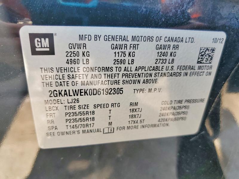 51194566 :رقم المزاد ، 2GKALWEK0D6192305 vin ، 2013 Gmc Terrain مزاد بيع