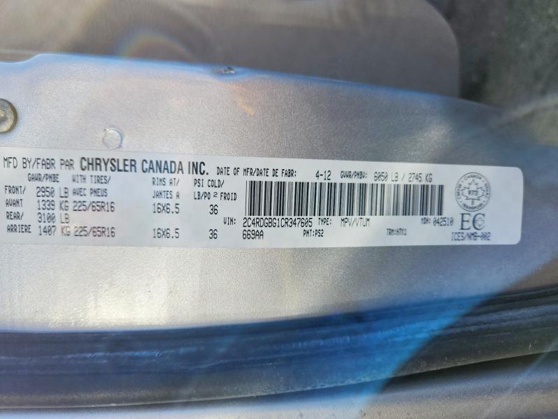 2012 Dodge Grand Caravan მანქანა იყიდება აუქციონზე, vin: 2C4RDGBG1CR347605, აუქციონის ნომერი: 49096656