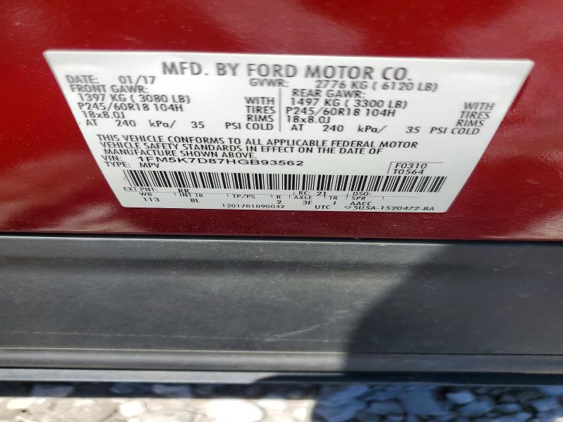 2017 Ford Explorer მანქანა იყიდება აუქციონზე, vin: 1FM5K7D87HGB93562, აუქციონის ნომერი: 49458606