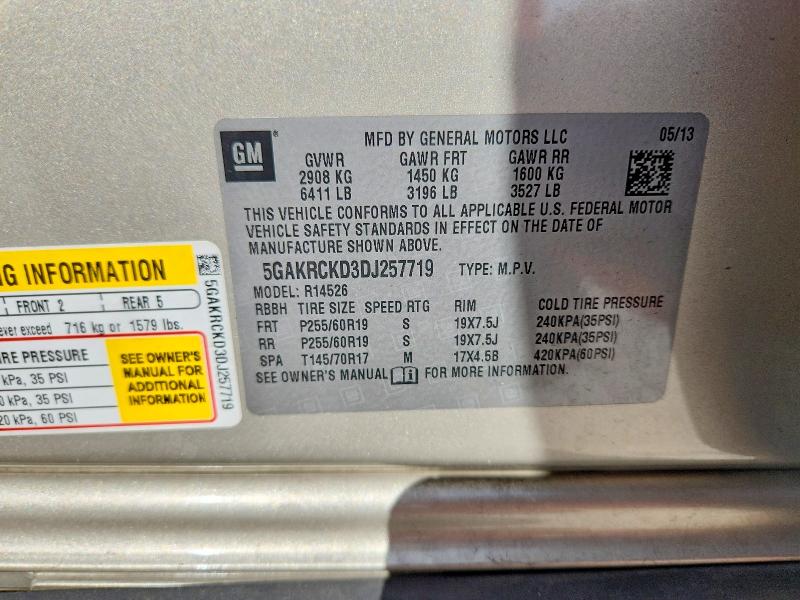 2013 Buick Enclave მანქანა იყიდება აუქციონზე, vin: 5GAKRCKD3DJ257719, აუქციონის ნომერი: 48342746