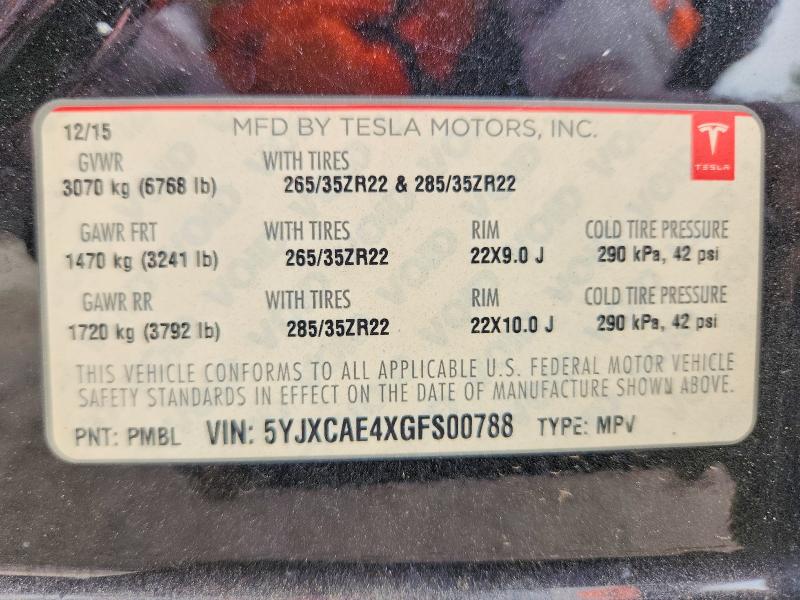 Aukcja sprzedaży 2016 Tesla Model X, vin: 5YJXCAE4XGFS00788, numer aukcji: 51507966