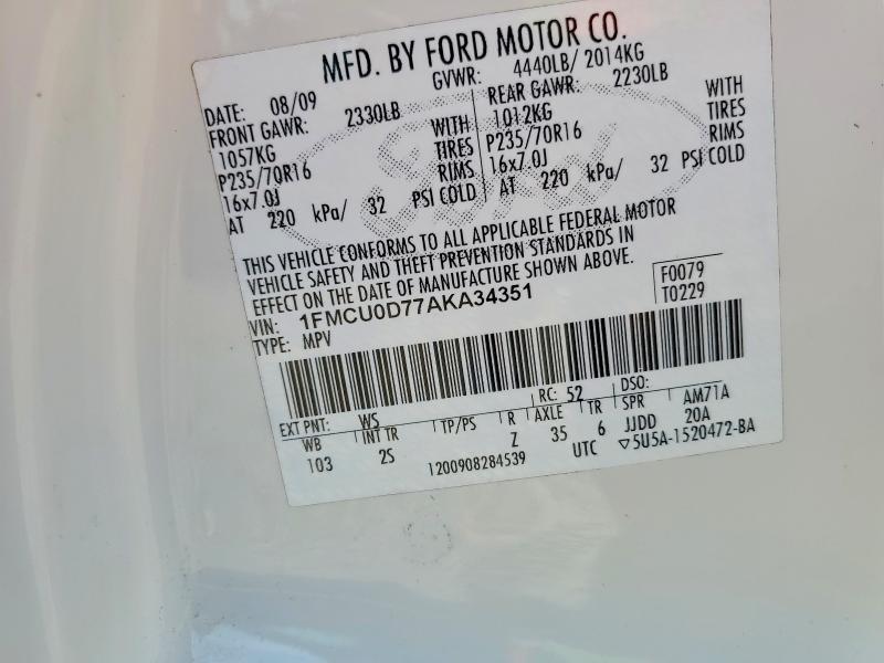 Aukcja sprzedaży 2010 Ford Escape, vin: 1FMCU0D77AKA34351, numer aukcji: 48936626