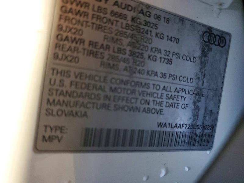 50792476 :رقم المزاد ، WA1LAAF72JD051282 vin ، 2018 Audi Q7 مزاد بيع