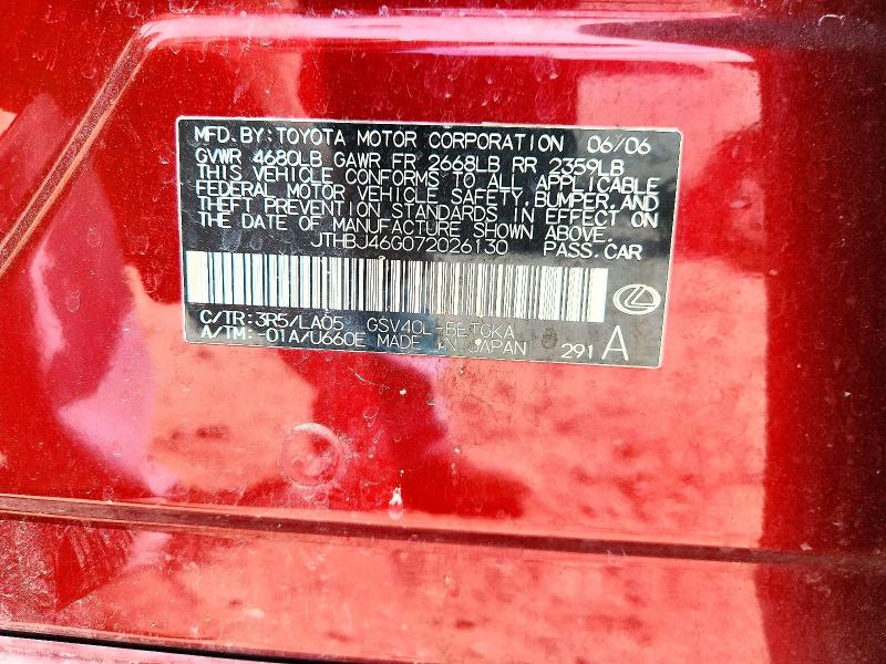 Продаж на аукціоні авто 2007 Lexus Es, vin: JTHBJ46G072026130, номер лоту: 49572926