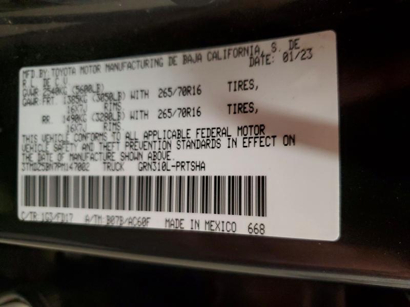 50738146 :رقم المزاد ، 3TMDZ5BN7PM147002 vin ، 2023 Toyota Tacoma مزاد بيع