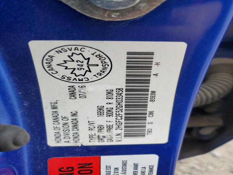 2016 Honda Civic მანქანა იყიდება აუქციონზე, vin: 2HGFC2F52GH033458, აუქციონის ნომერი: 49928496