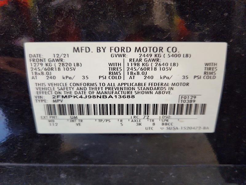 2022 Ford Edge მანქანა იყიდება აუქციონზე, vin: 2FMPK4J98NBA13688, აუქციონის ნომერი: 49299316