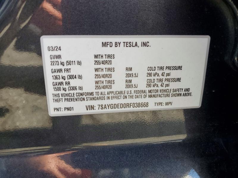 Aukcja sprzedaży 2024 Tesla Model Y, vin: 7SAYGDED0RF038668, numer aukcji: 48362836
