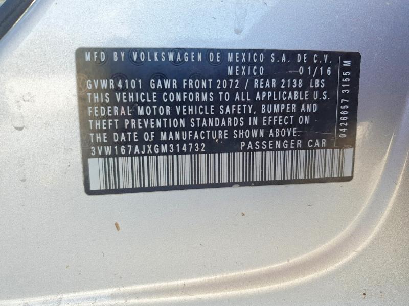 48468306 :رقم المزاد ، 3VW167AJXGM314732 vin ، 2016 Volkswagen Jetta مزاد بيع