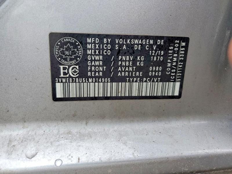 42054026 :رقم المزاد ، 3VWEB7BU5LM014905 vin ، 2020 Volkswagen Jetta Highline 1.4 T مزاد بيع