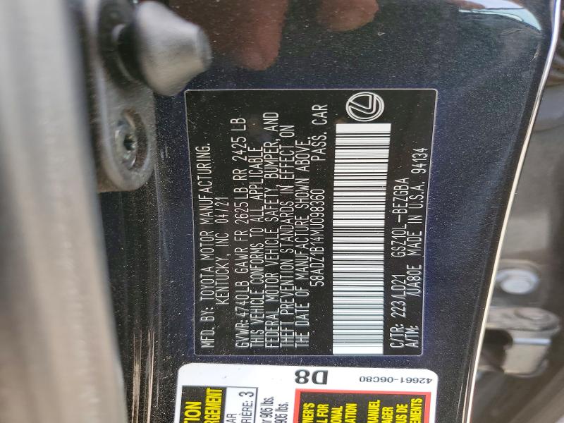 Продаж на аукціоні авто 2021 Lexus Es 350, vin: 58ADZ1B14MU098360, номер лоту: 50974336